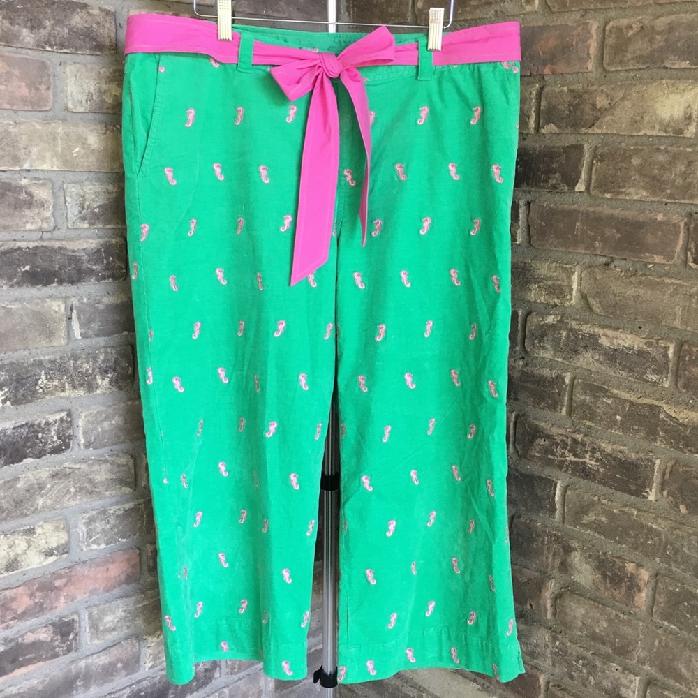 Lilly Pulitzer Pants Green Pink Capri Corduroy 14